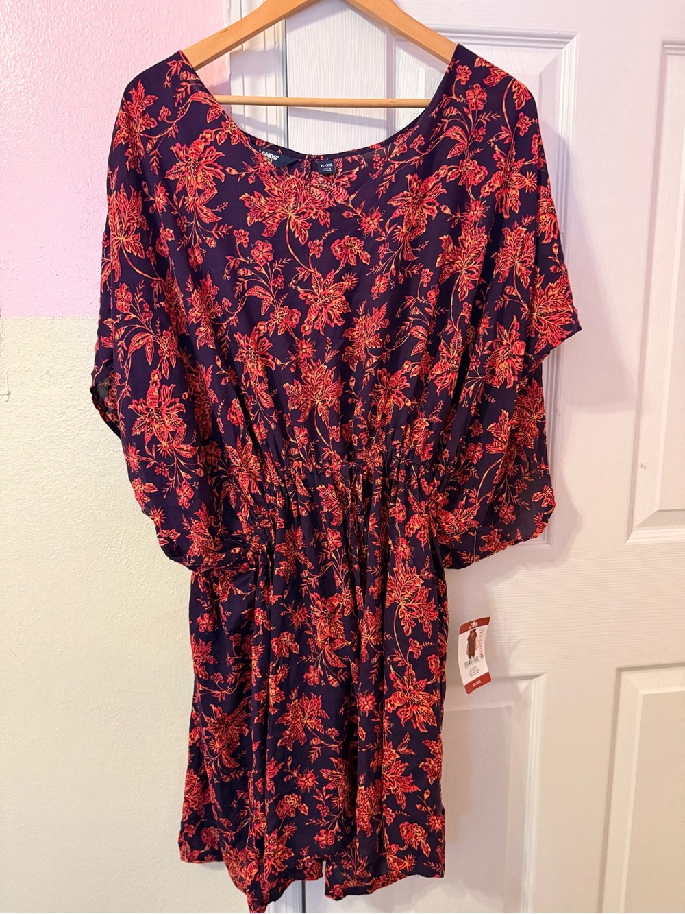 Lands' End Coverup Dress Women XL-XXL Purple Floral Gathered Waist Swimsuit NWT